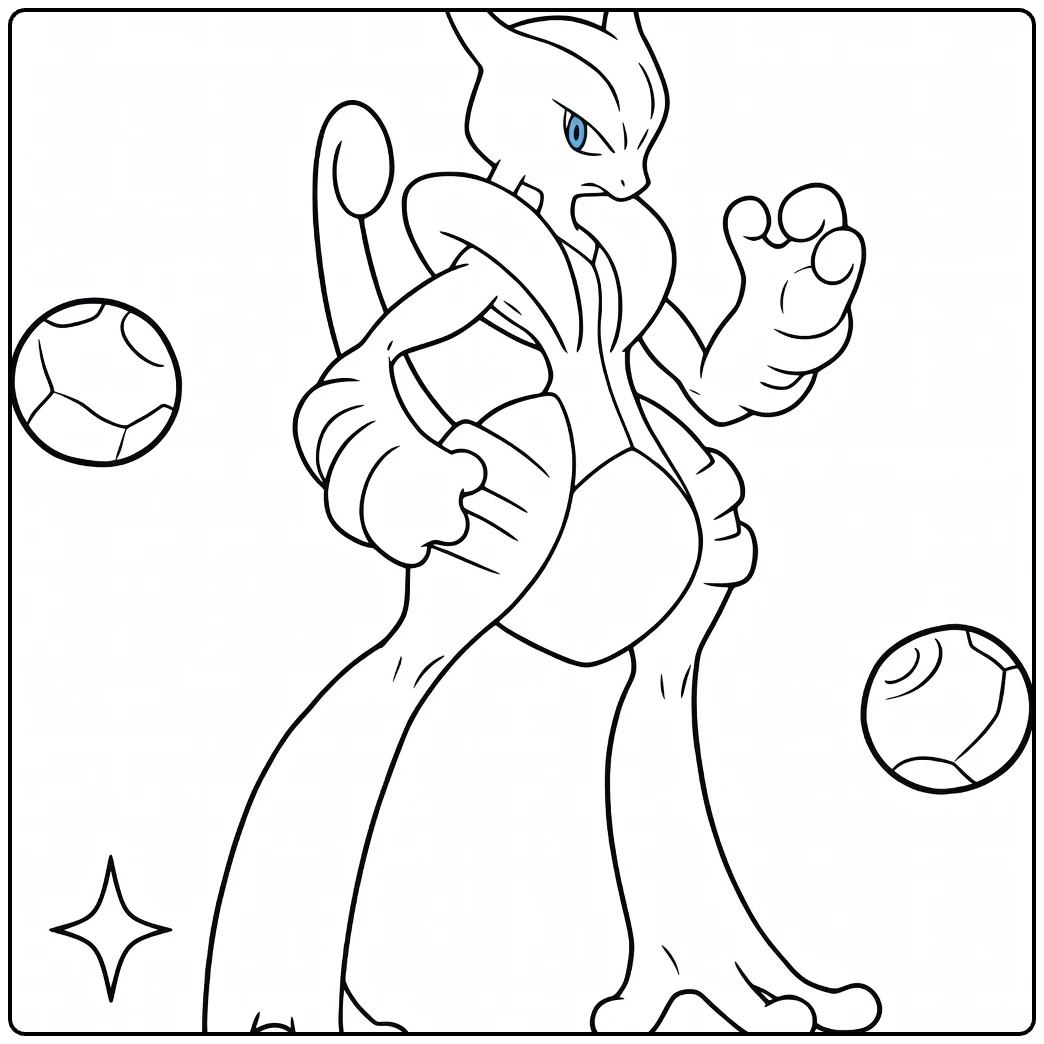 Mega Mewtwo X Pokemon in Powerful Pose coloring page