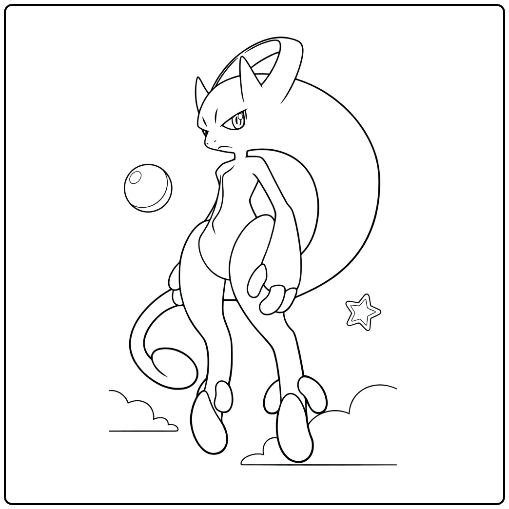 mega mewtwo y coloring page in krachtige pose