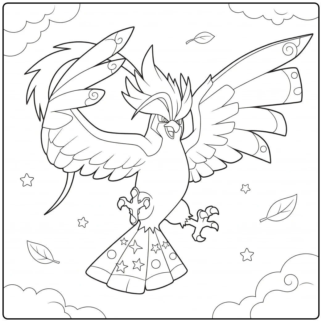mega Pidgeot in Volle Vlucht with Clouds coloring page