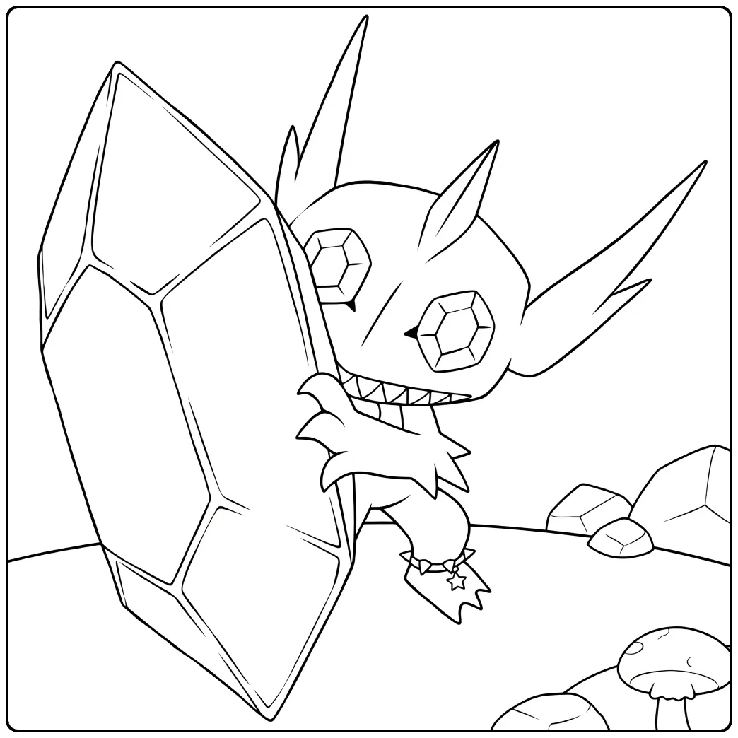 Mega Sableye Tough Pokemon with Shield coloring page