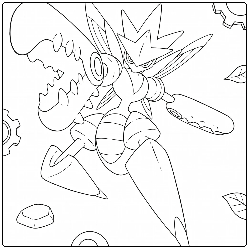 Mega Scizor in Dynamic Flying Pose coloring page