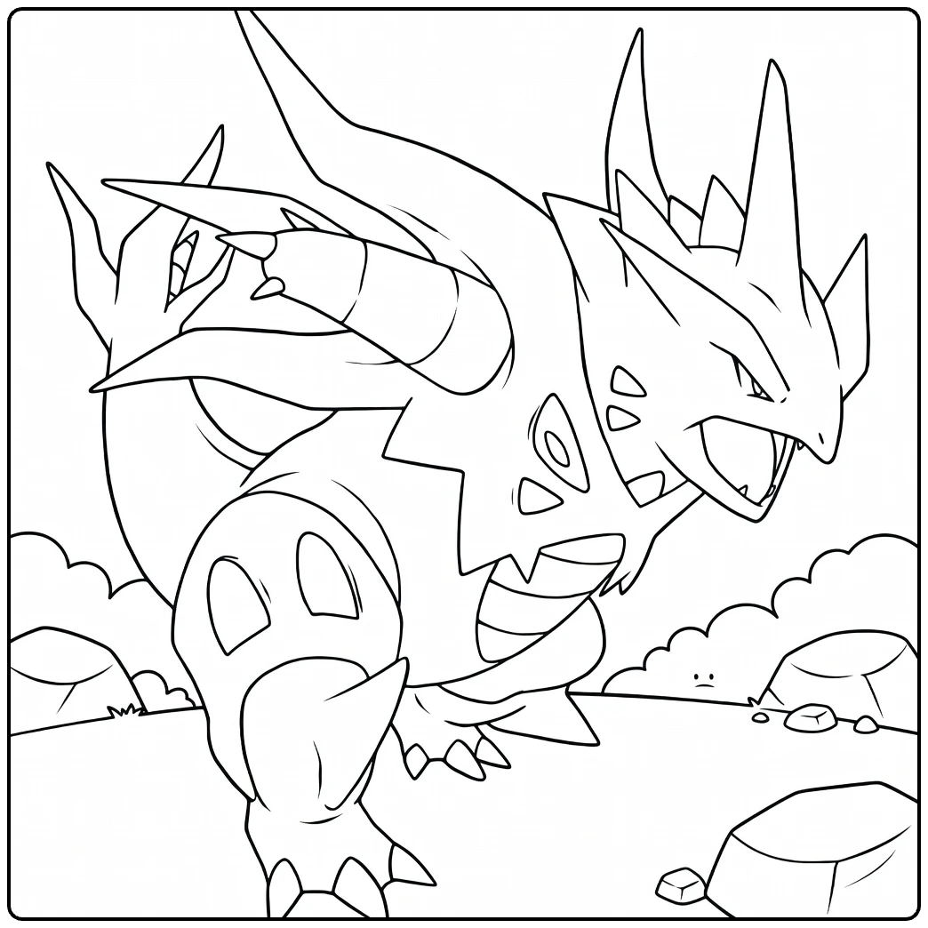 Mega Tyranitar in Tough Pose coloring page