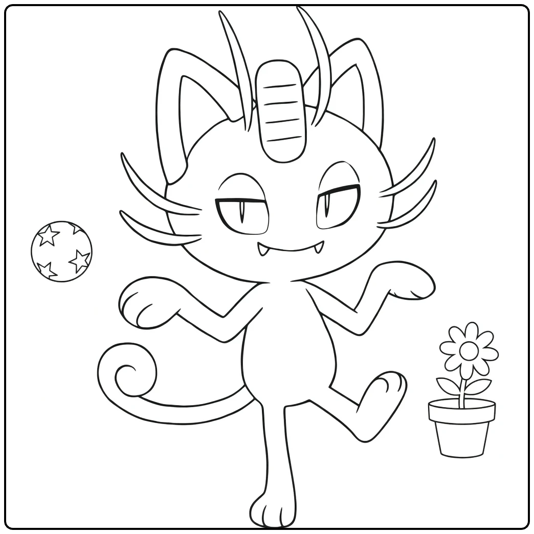 Meowth Alolan Form Pokemon Pose coloring page