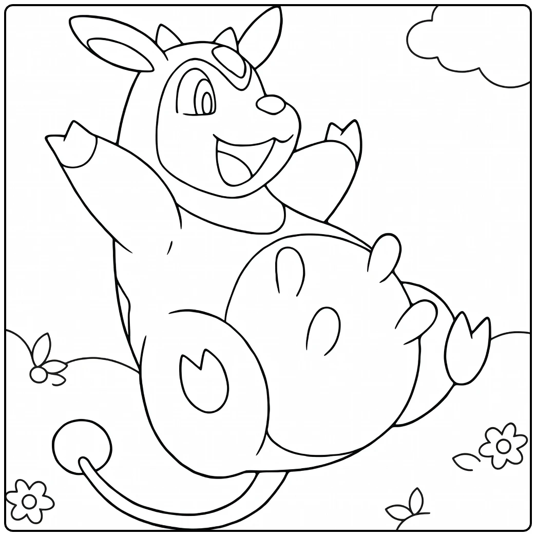 miltank coloring page cheerful in wei with clouds and flowers