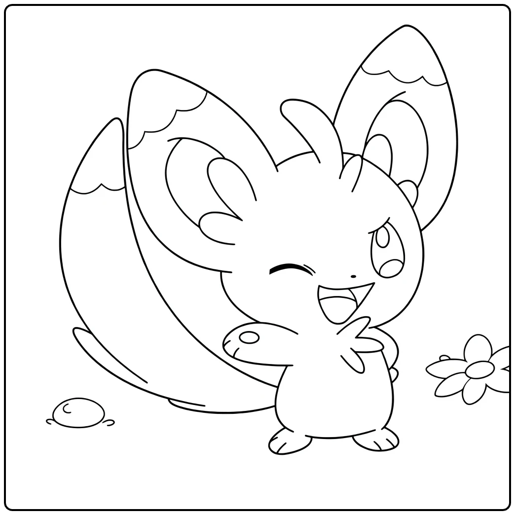 minccino coloring page of happy smiling Pokemon