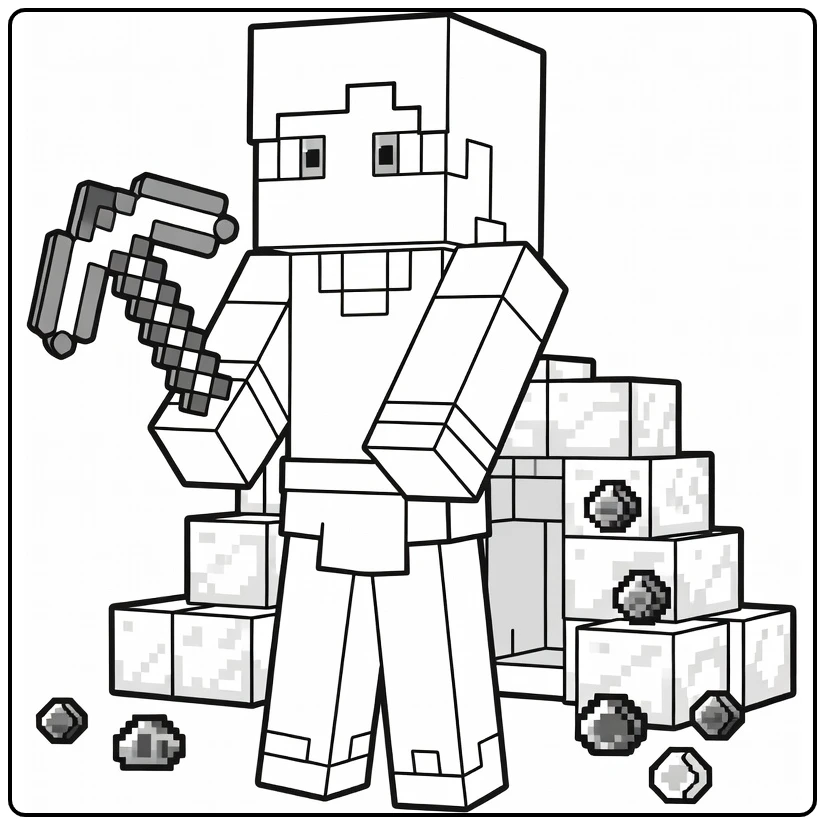 Minecraft Alex Cave with Diamond Pickaxe coloring page