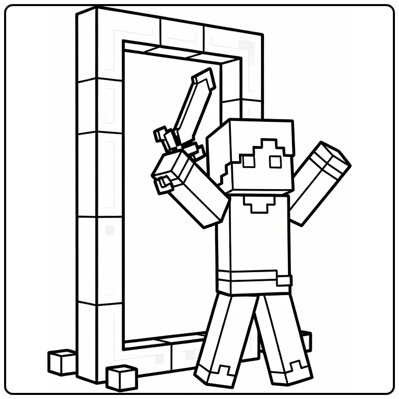 Minecraft Celebrating Alex with Nether Portal coloring page