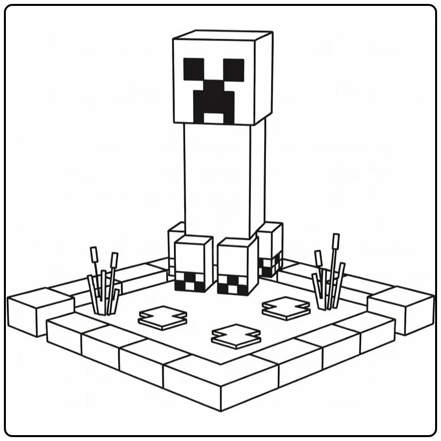 Minecraft Creeper Blocky Pond coloring page