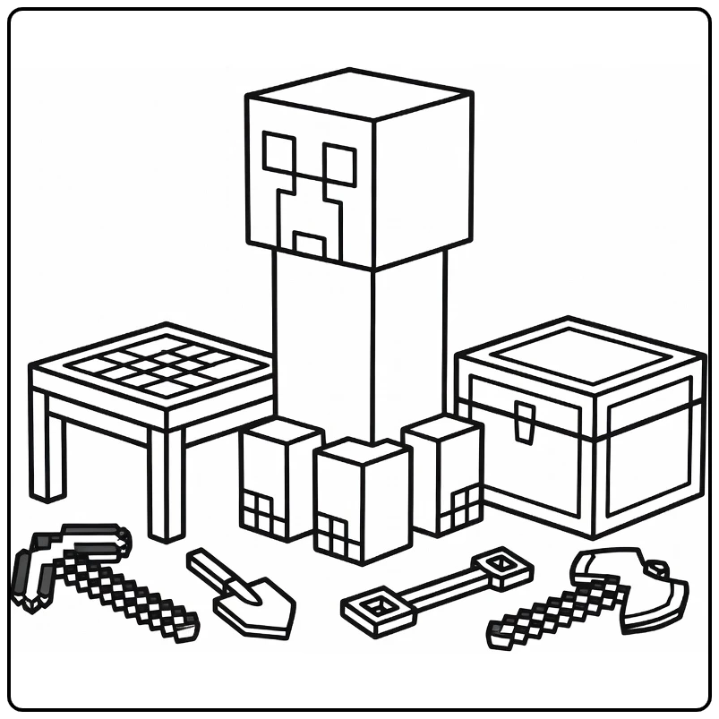 Minecraft Creeper Crafting Table coloring page