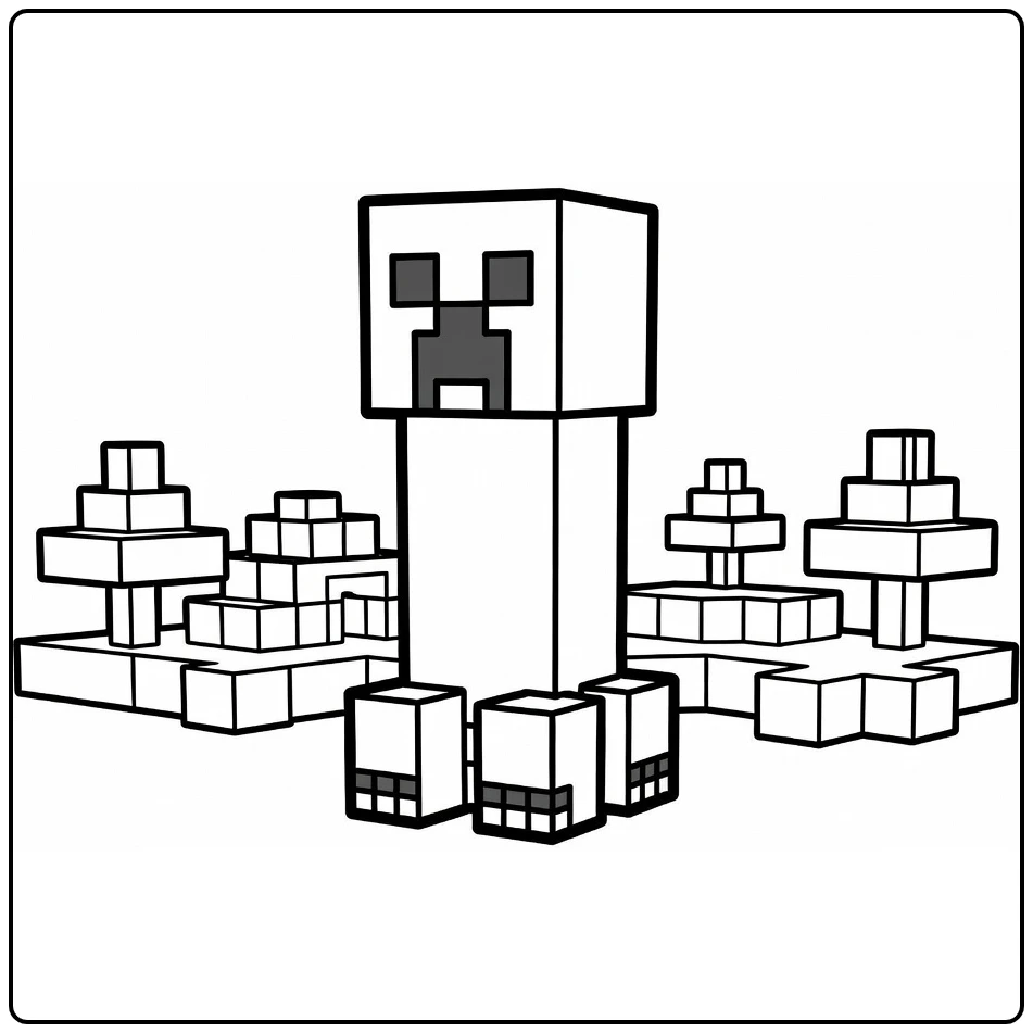 Minecraft Creeper in Snow Biome with Igloo coloring page