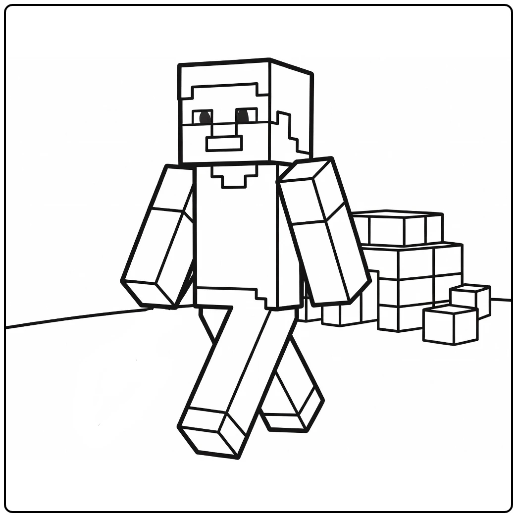 Minecraft Steve Walking Snow Biome with Shovel coloring page