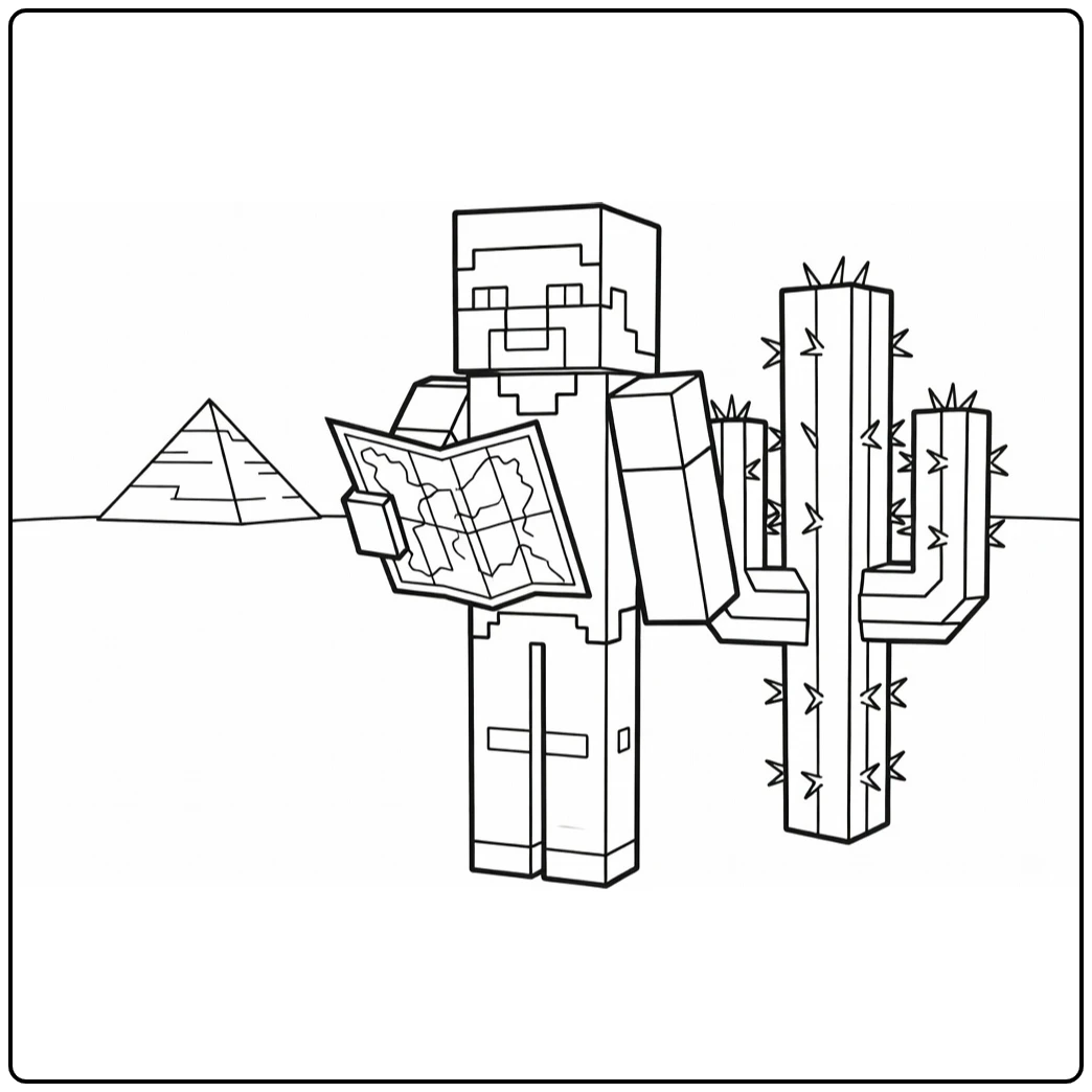Minecraft Steve with Map in Desert coloring page