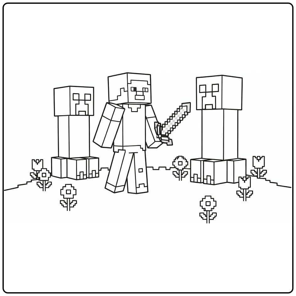 Minecraft Steve Vs Creeper on Hill coloring page