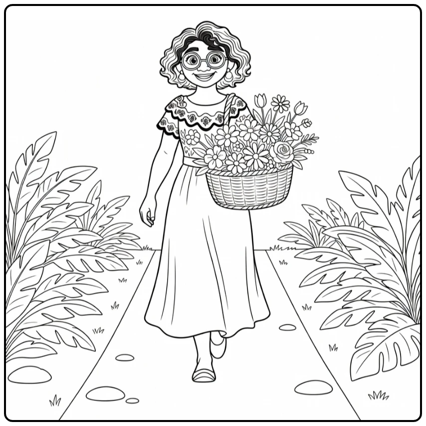 Mirabel Madrigal in Garden with Flower Basket coloring page