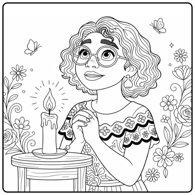 Mirabel Madrigal Flowers and Butterflies coloring page