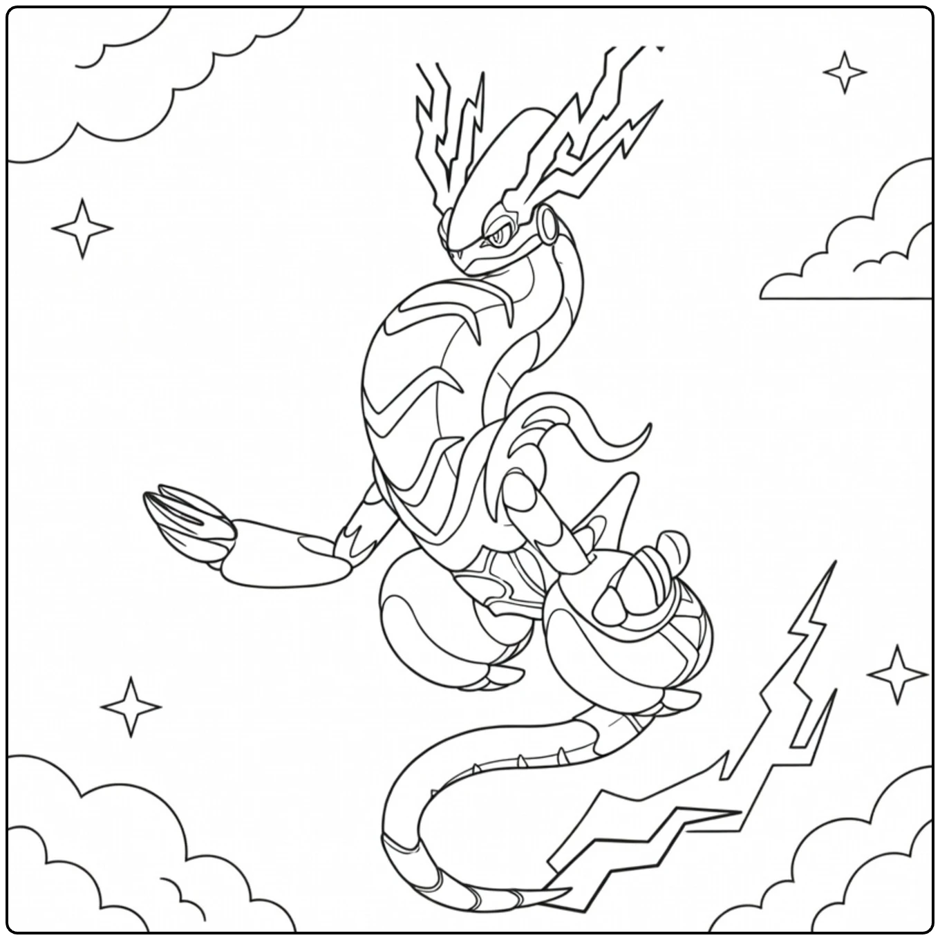 Miraidon in Dynamic Pose with Stars coloring page