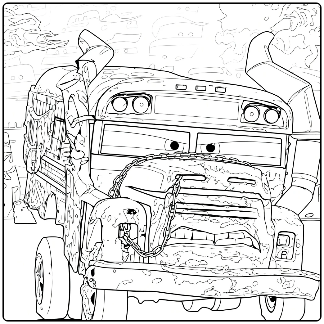 miss Fritter Angry Bus with Kettingen Cars 3 coloring page