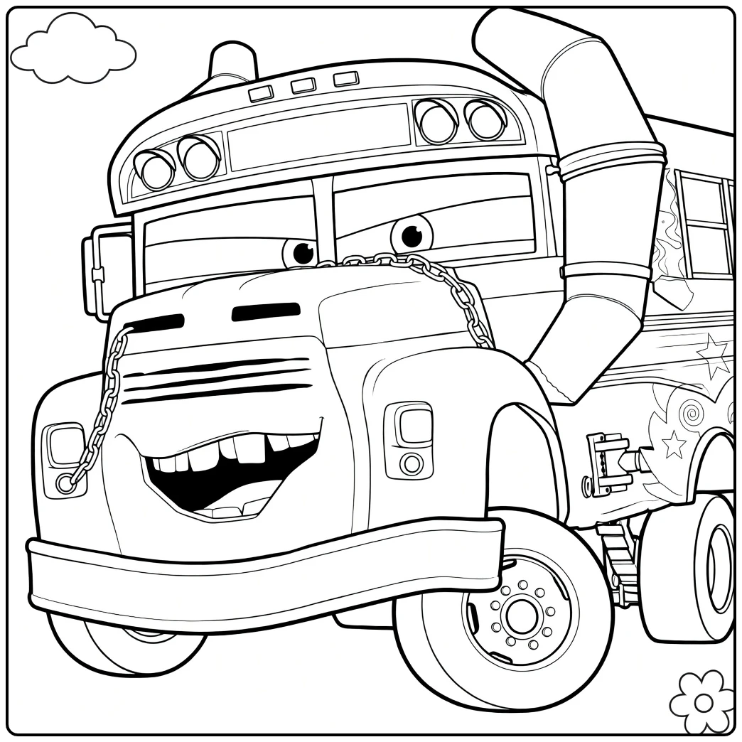 miss Fritter Cars 3 Cheerful Bus coloring page