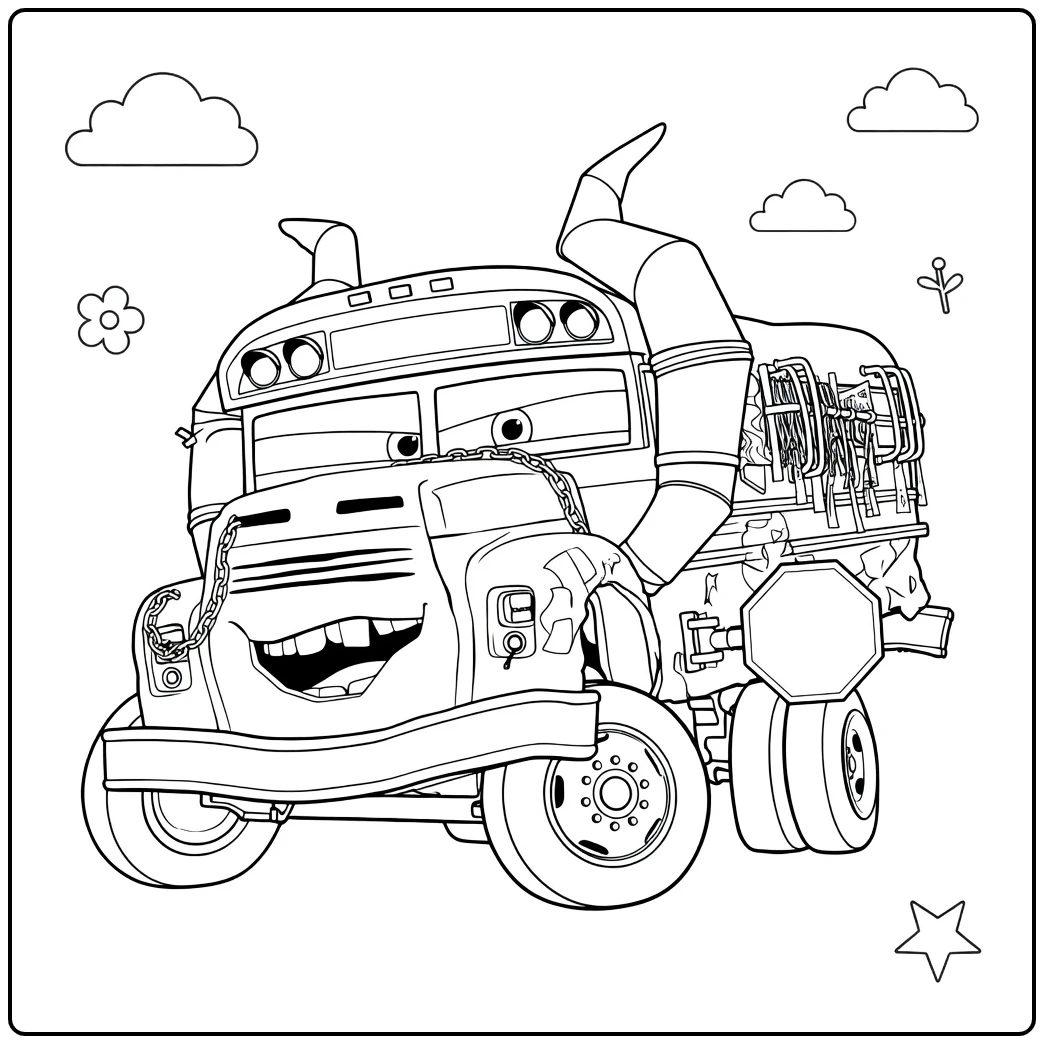 miss Fritter Funny Cars Demo Bus coloring page