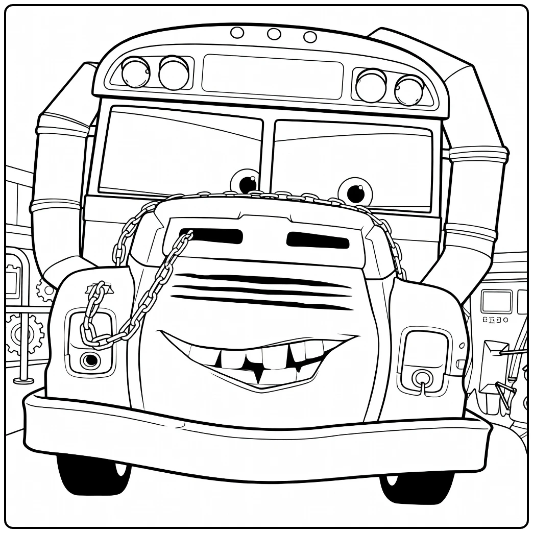 miss Fritter Funny Demo Bus coloring page