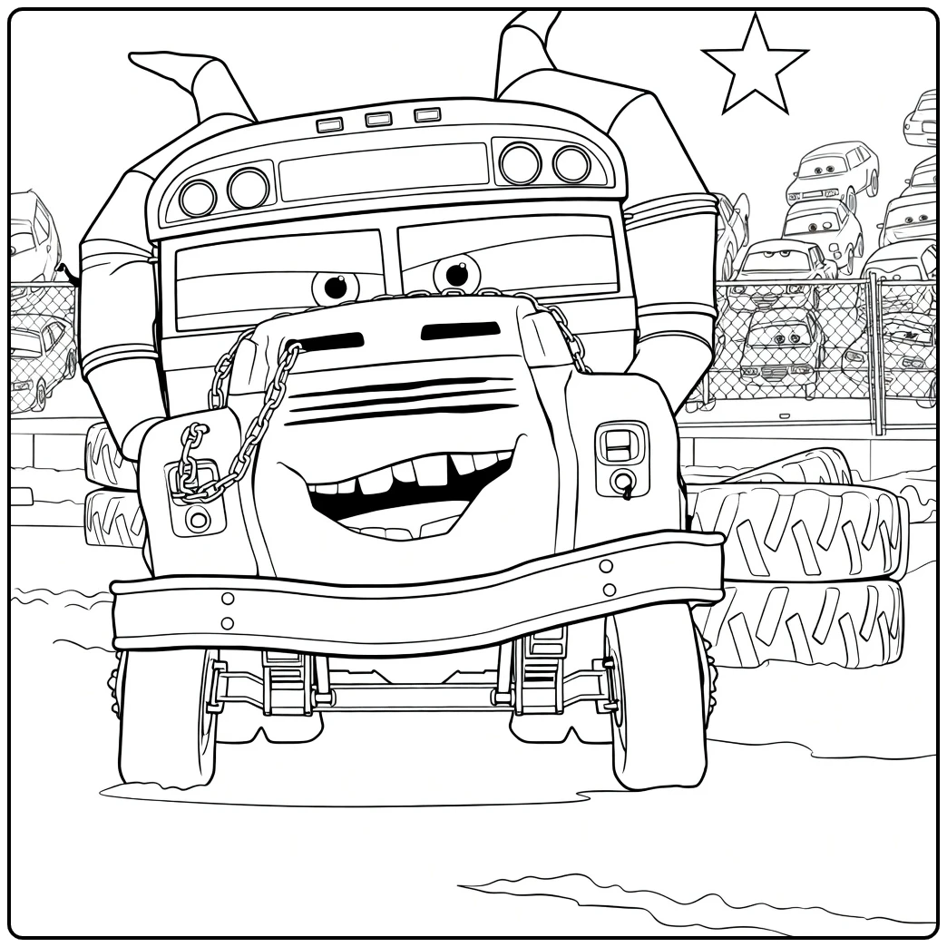 miss Fritter Tough Bus with Hoorns coloring page