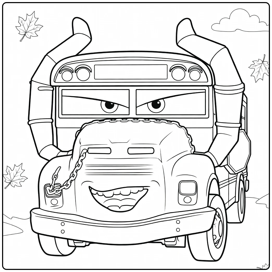 miss Fritter Tough Demo Bus with Ketting coloring page