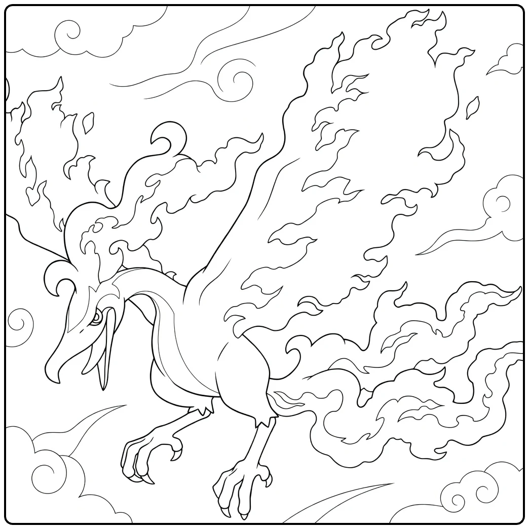 Moltres Galarian Form Fiery Pokemon coloring page