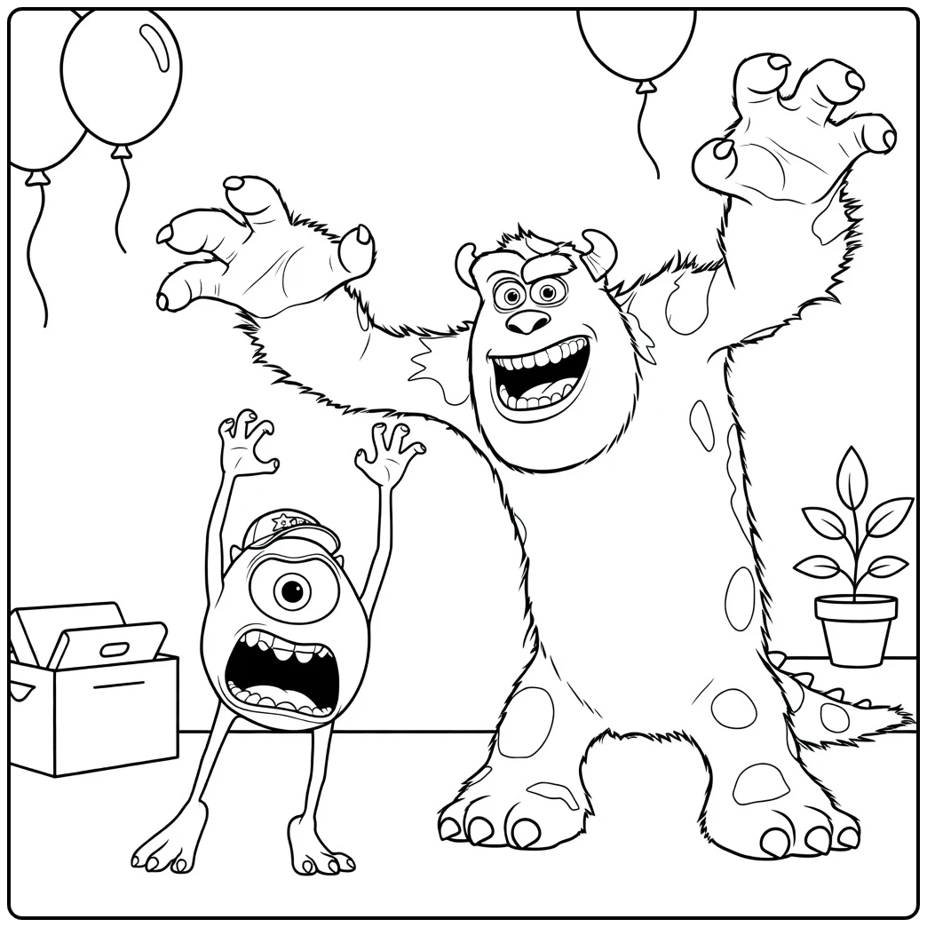 monsters and co coloring page feestende sulley and mike
