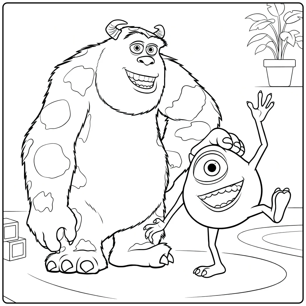 Monsters, Inc. coloring page with Sulley and Mike Wazowski together