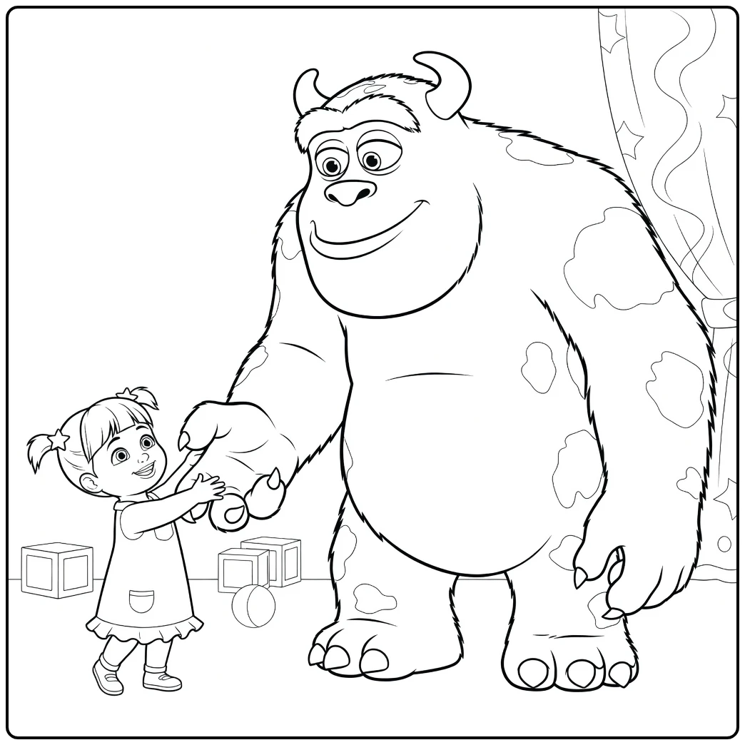 monsters and co coloring page sulley with boo high five