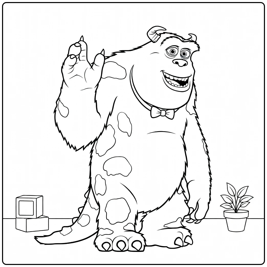 monsters and co coloring page of cheerful sulley