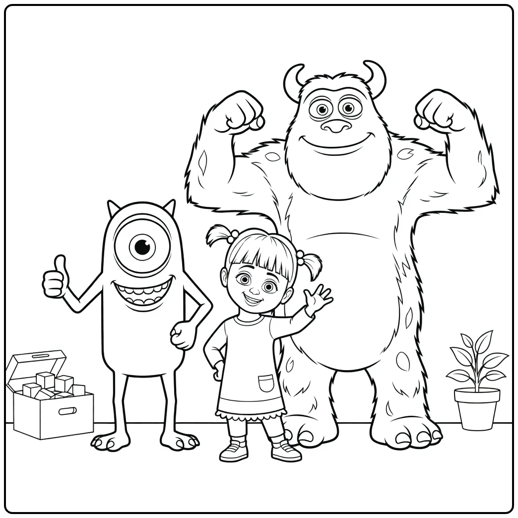 monsters and co coloring page cheerful mike boo and sulley