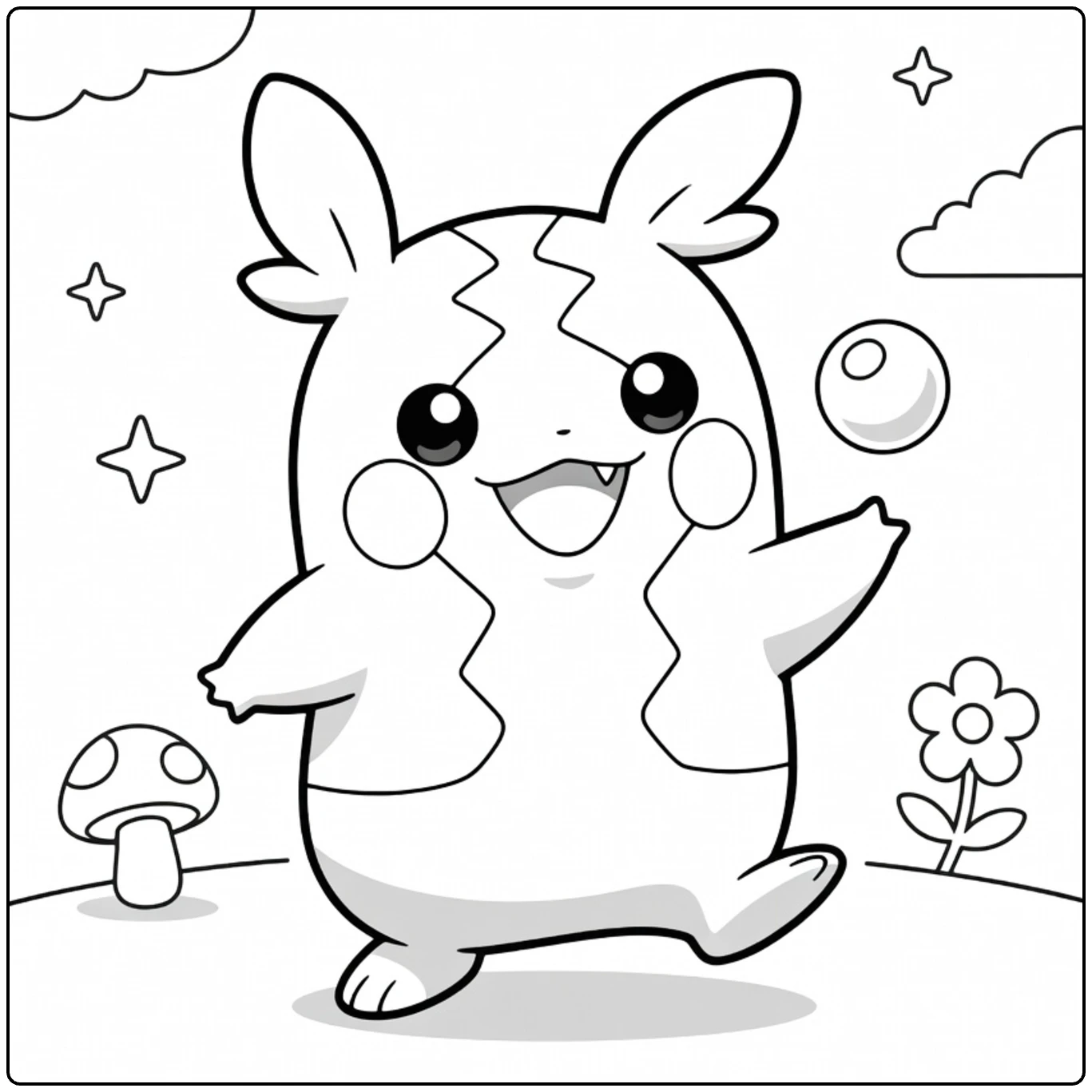 Smiling Morpeko Flower and Little Stars coloring page