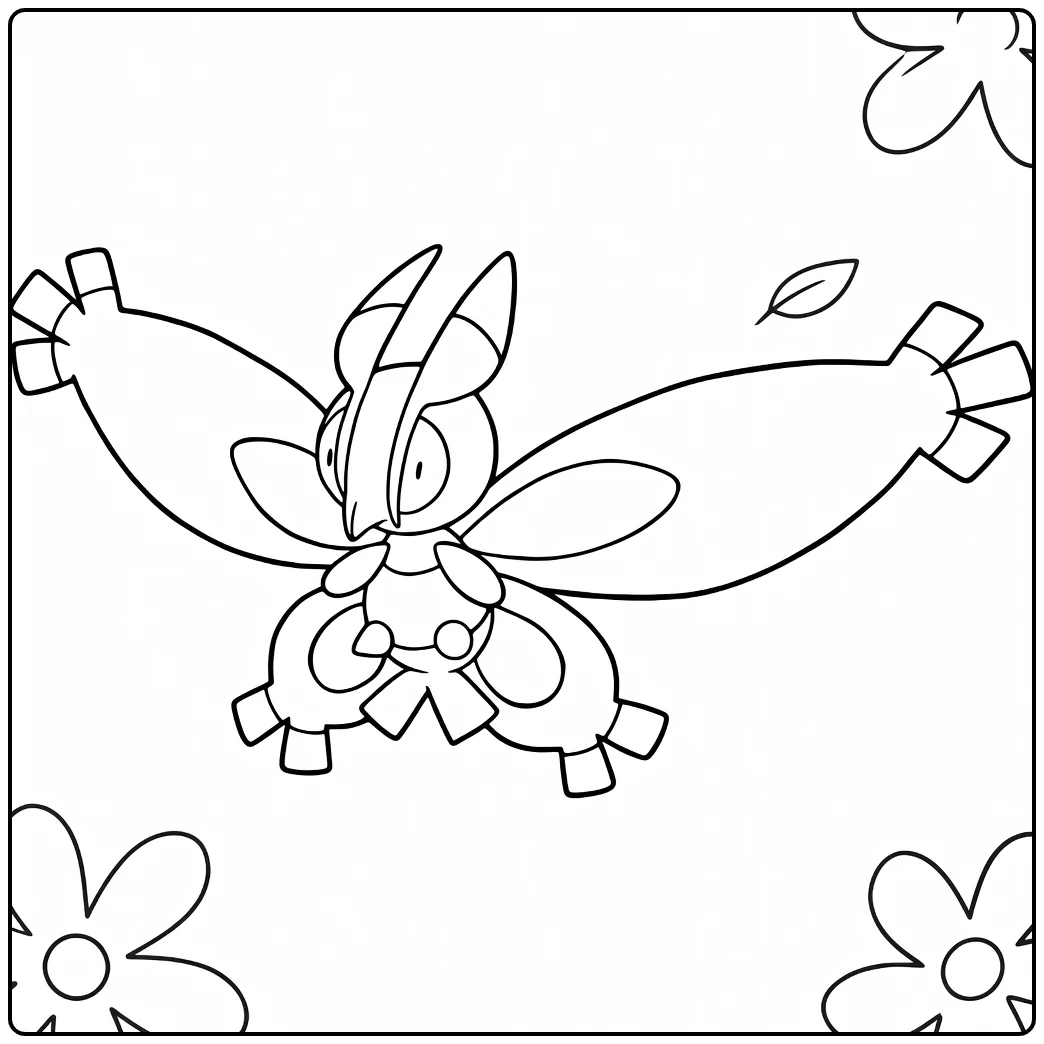 Mothim Among Flowers and Leaves coloring page