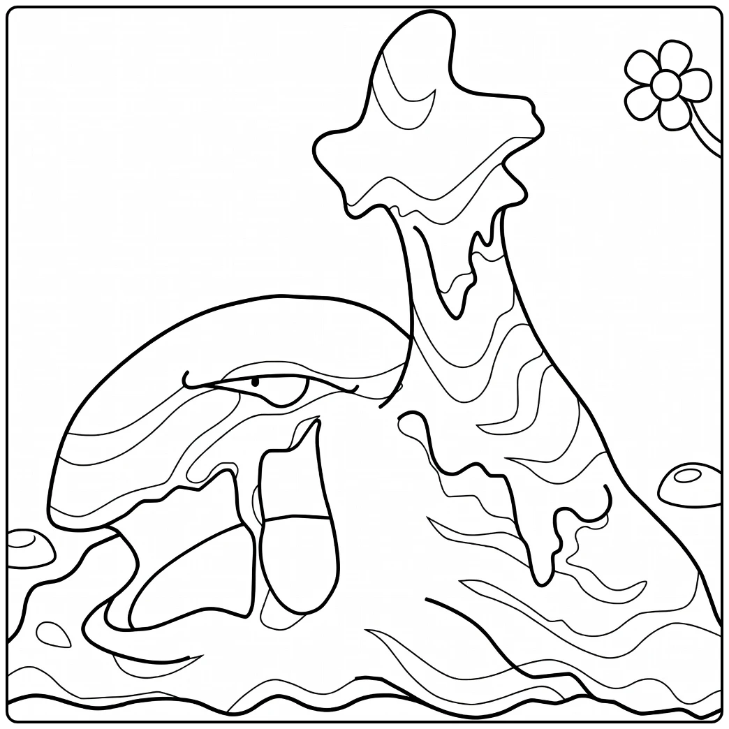 Angry Slime Whale Spraying Muk coloring page