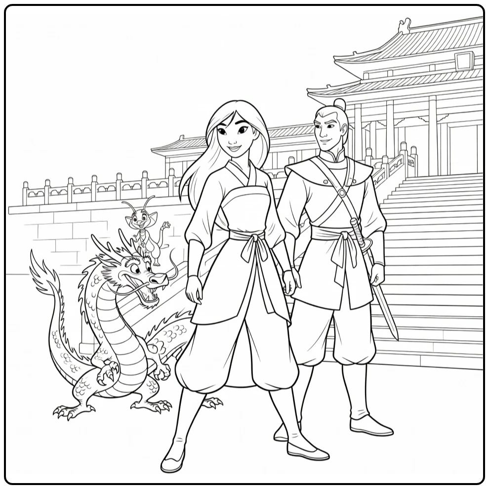 mulan coloring page with paleistrappen na overwinning