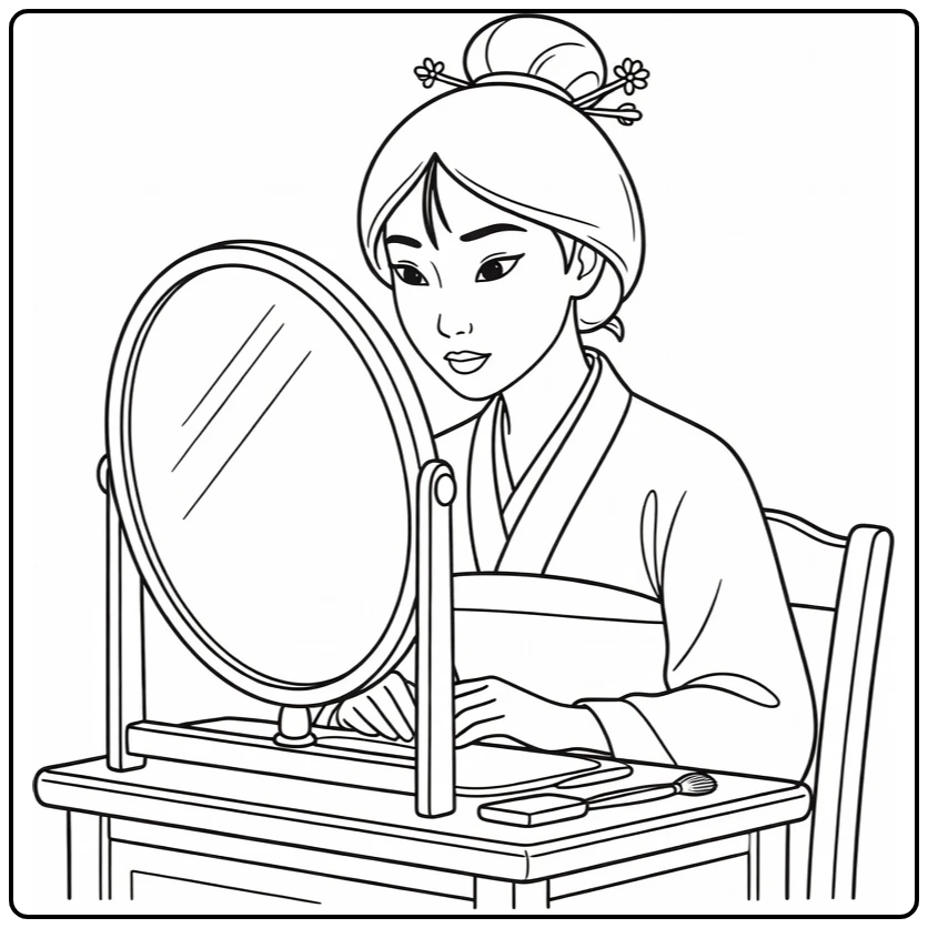 mulan Mulan in Mirror Haarversiering coloring page