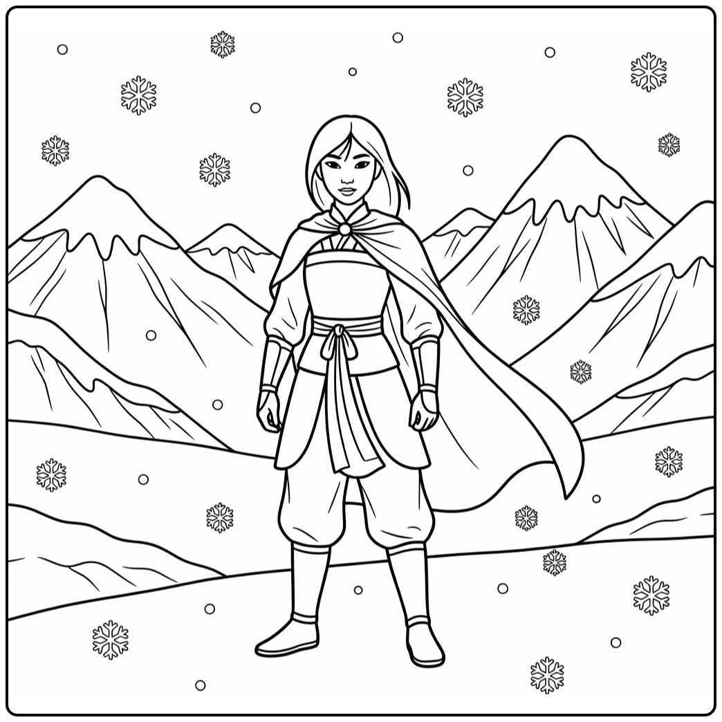 mulan coloring page sneeuwlandschap cape snowflakes