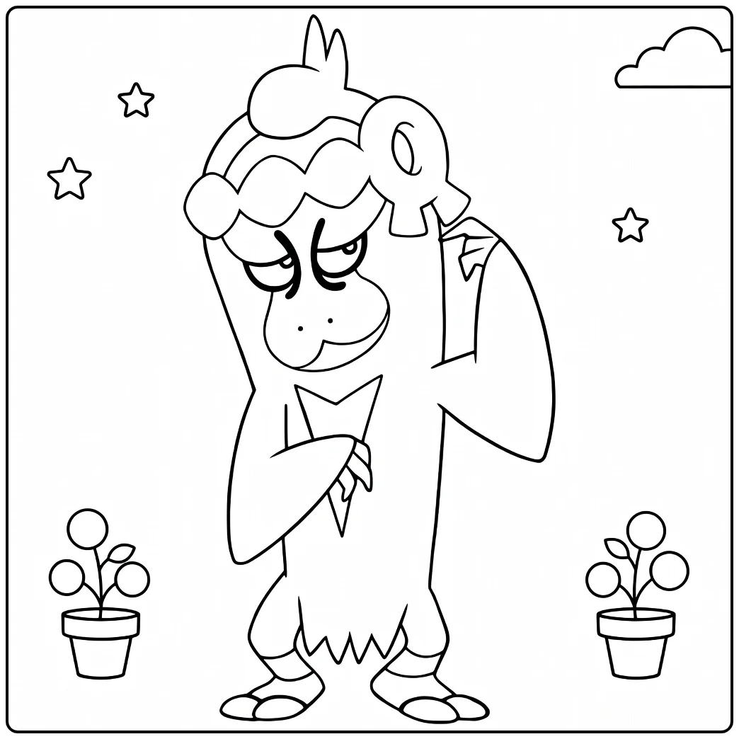 Munkidori Little Stars Cloud and Potted Plants coloring page