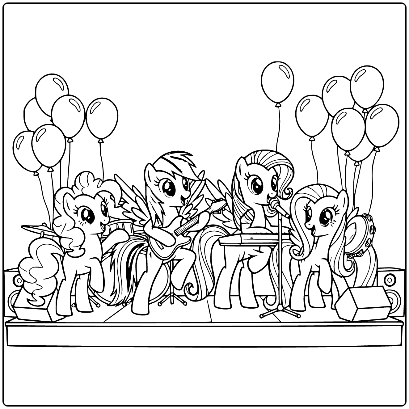 My Little Pony Pinkie Pie Rainbow Dash Rarity Fluttershy coloring page