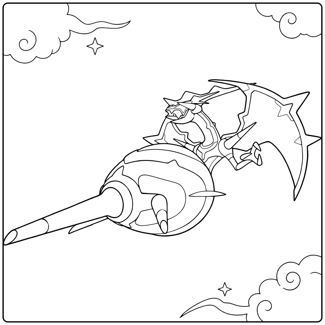 Naganadel in Dynamic Flight with Stars coloring page