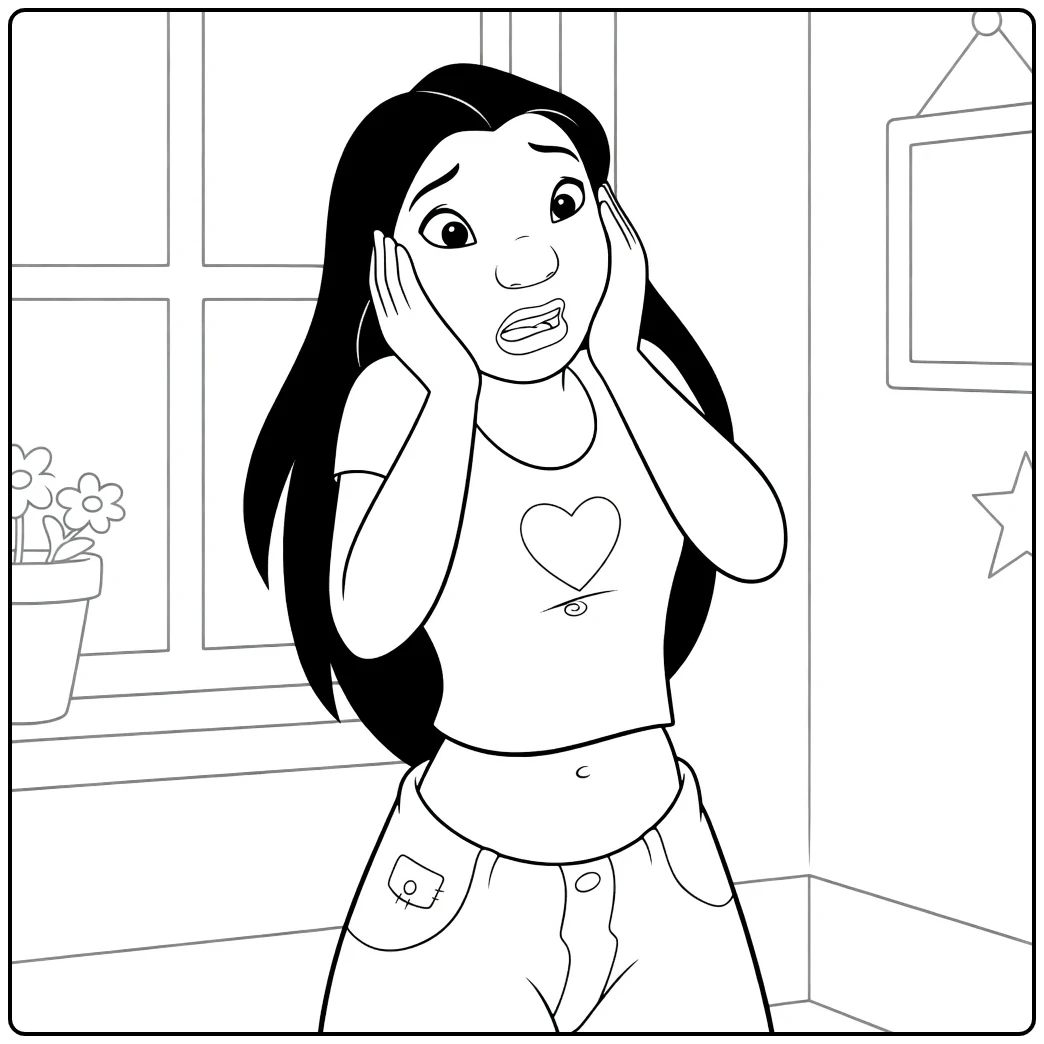 nani Lilo Geschrokken Meisje in Woonkamer coloring page