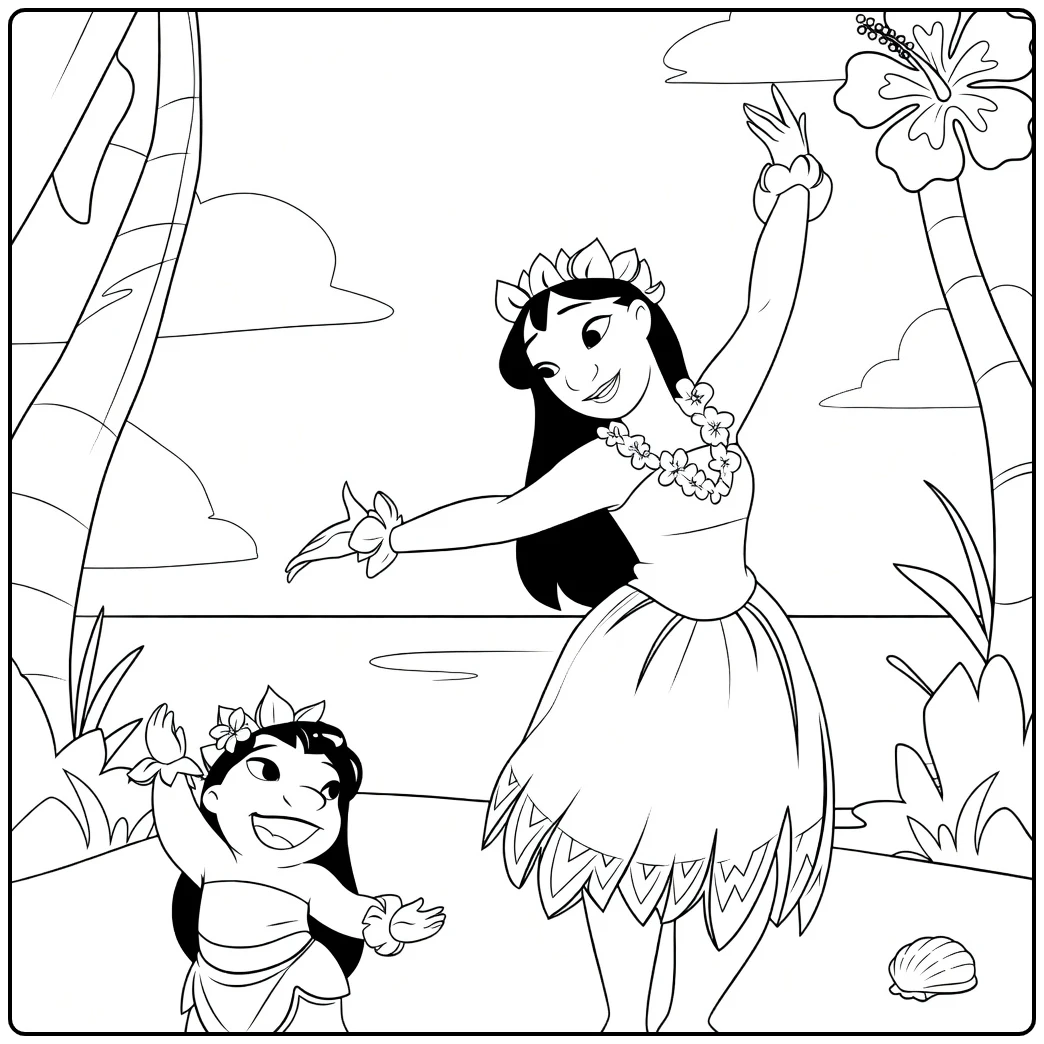 nani Lilo Hawaii Dansscne for Children coloring page