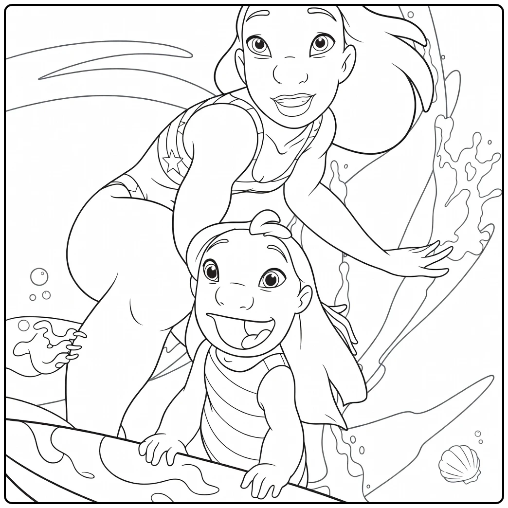 nani Lilo Lilo and Nani on Adventure in the Oceaan coloring page