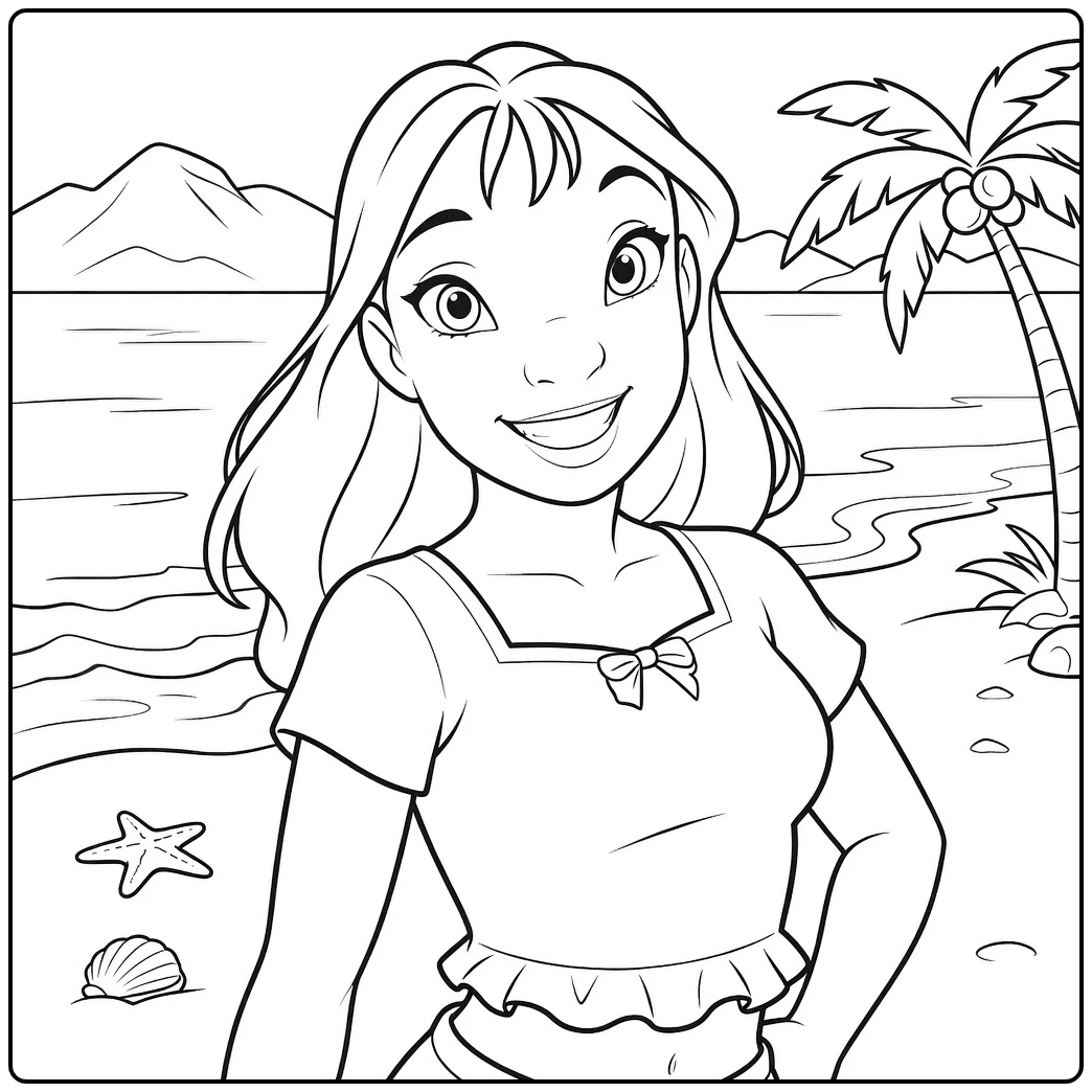 nani Lilo Tropical Beach Adventure coloring page