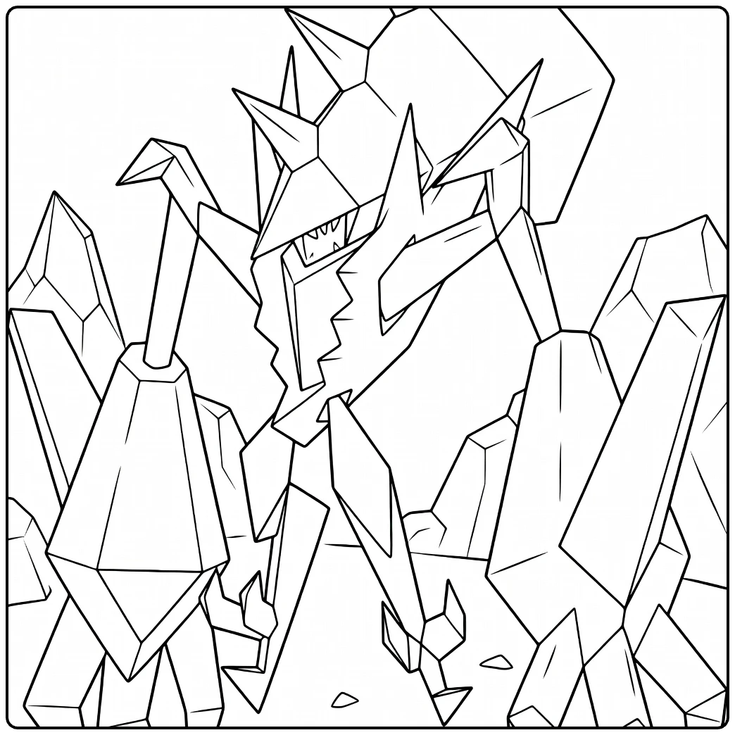 necrozma coloring page with scherpe kristallen and vleugels