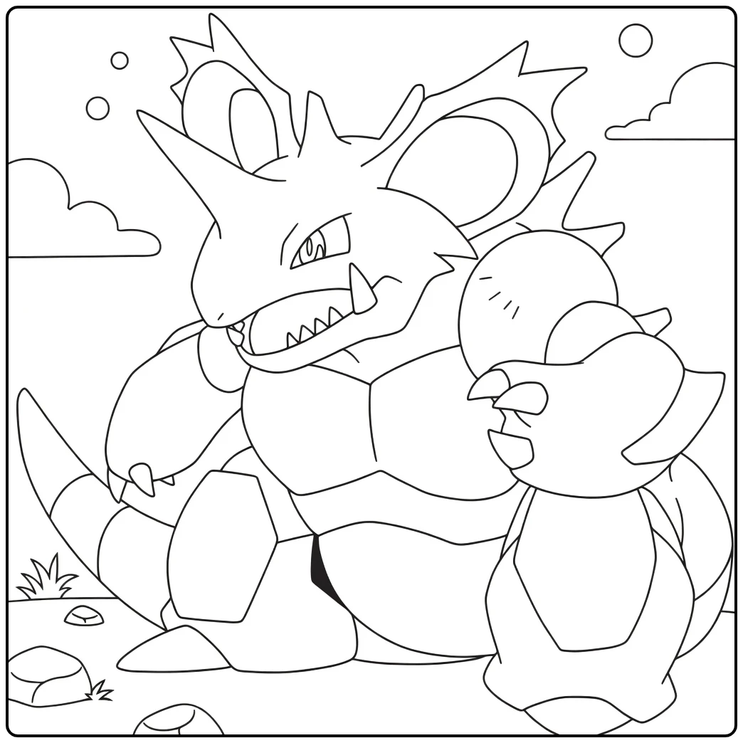 Nidoking Roaring Dragon Monster Pokemon coloring page