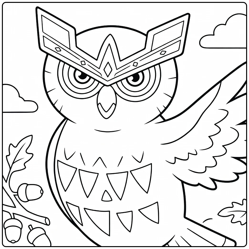 Noctowl Angry Owl Autumn Pumpkin Leaves coloring page