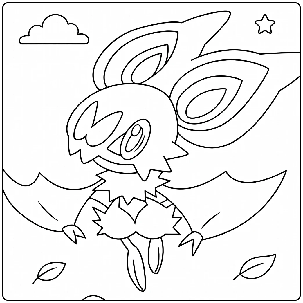 noibat coloring page of cute vliegende Pokemon