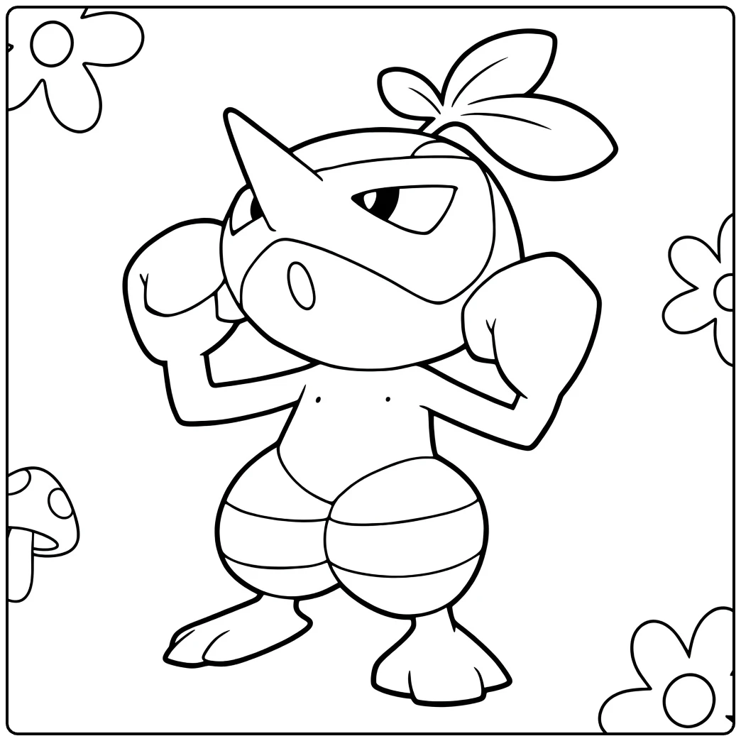 Nuzleaf in Tough Boxing Stance with Flowers coloring page